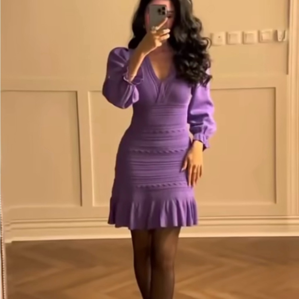 Sandro Paris Violet Pointelle Trimmed Knitted Dress